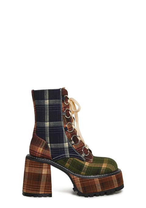 Academy Punk Plaid Boots - Brown