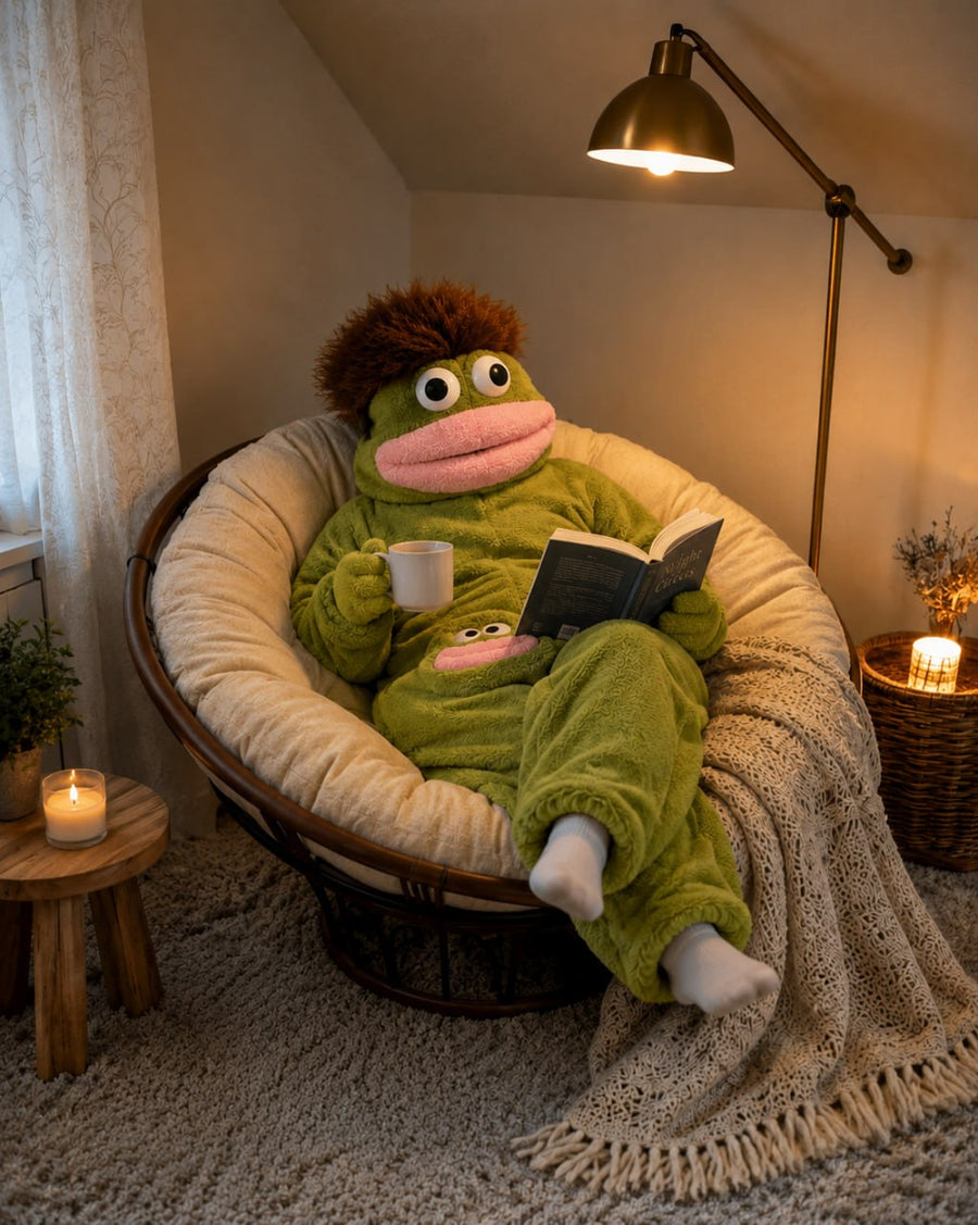 Funny Puppet Plush Onesie  | Cozy Full-Body Costume Zip-Up