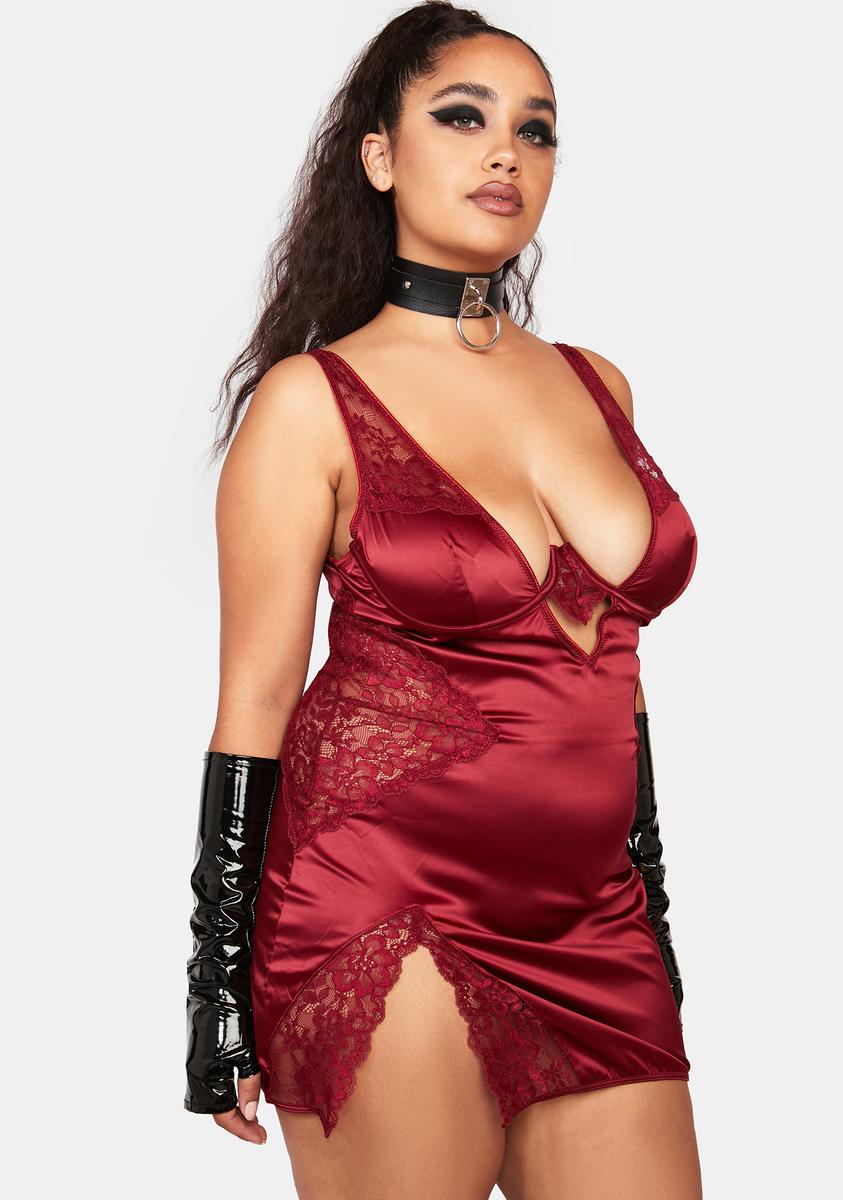 Plus Allegra Satin And Lace Babydoll