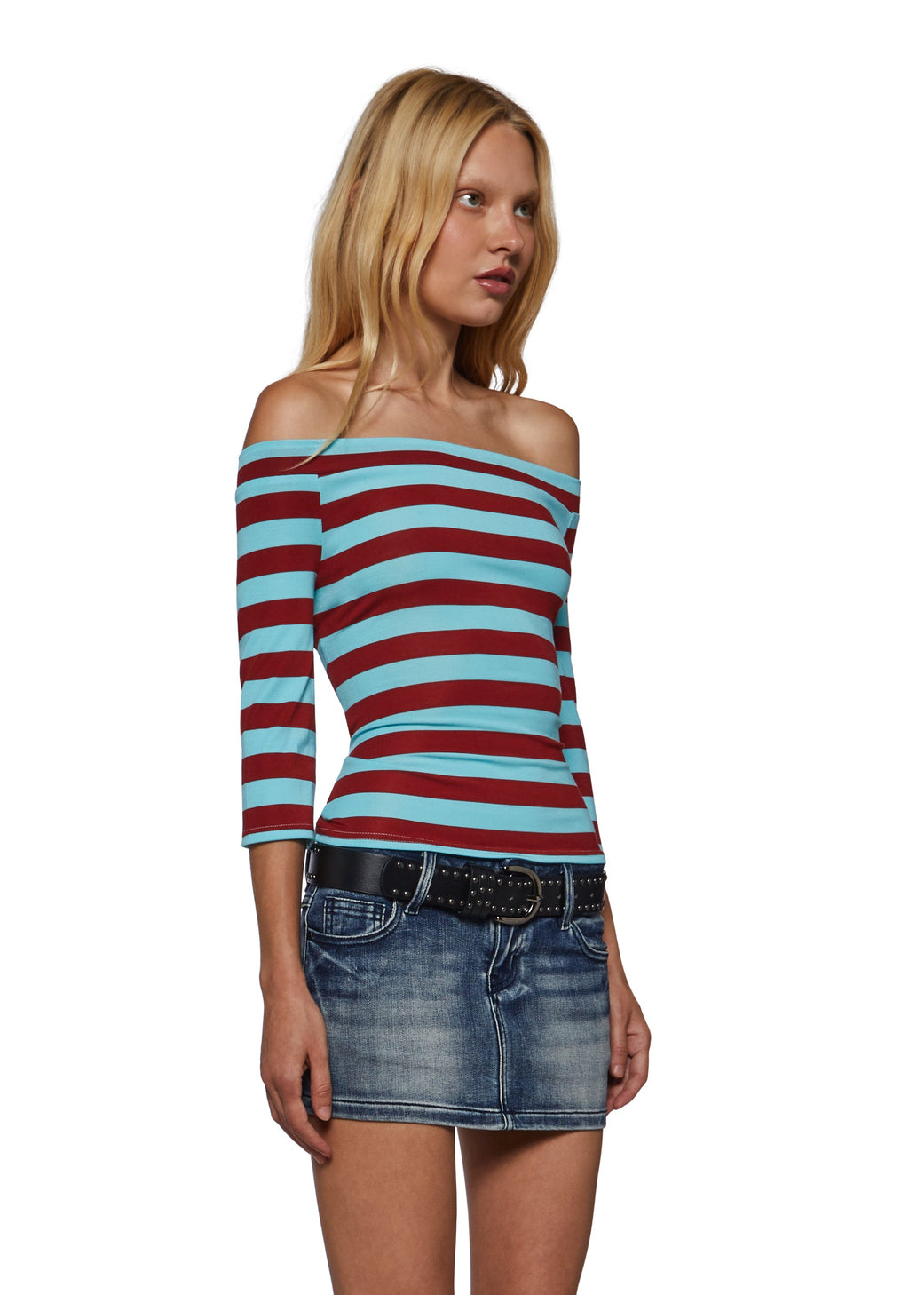 Melanie Off The Shoulder Quarter Sleeve Top - Blue