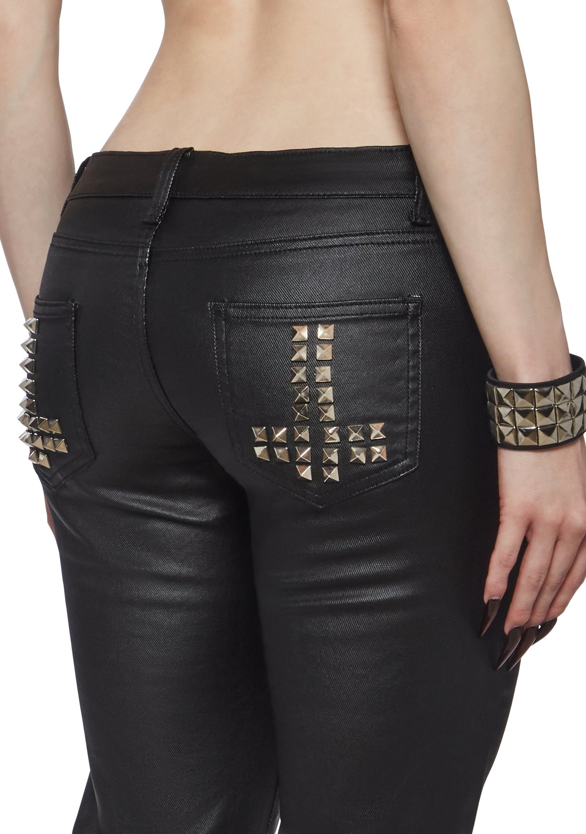 Born To Rock Wax Denim Skinny Jeans - Studded