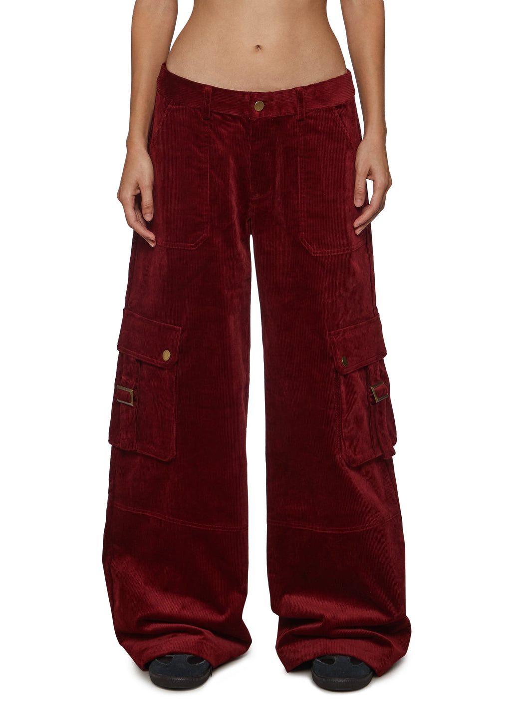 Cherry Corduroy Low Waisted Cargo Pants