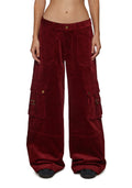Cherry Corduroy Low Waisted Cargo Pants