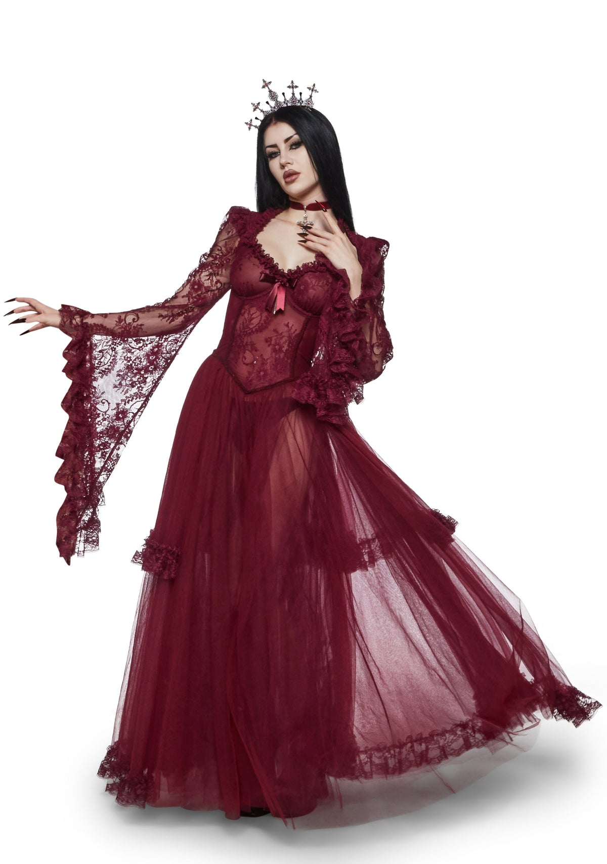 Dance With Death Maxi Dress - Burgundy