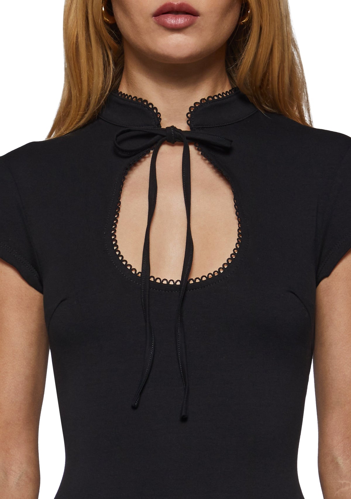 Alysa High Collar Short Sleeve Top - Black