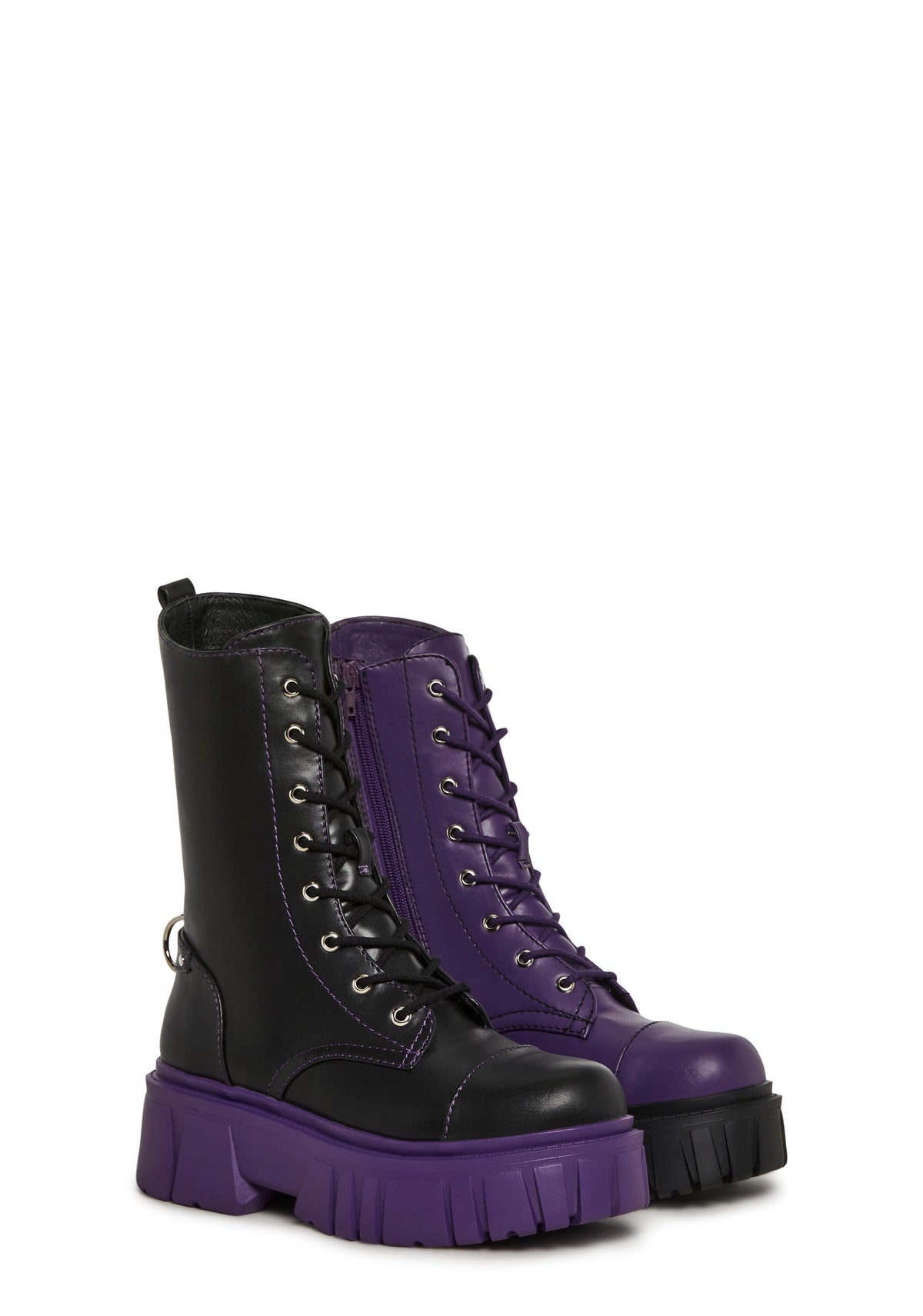 Devil Games Mismatch Combat Boots - Plum