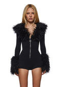 Reloop Fur Long Sleeve Zip Up Romper