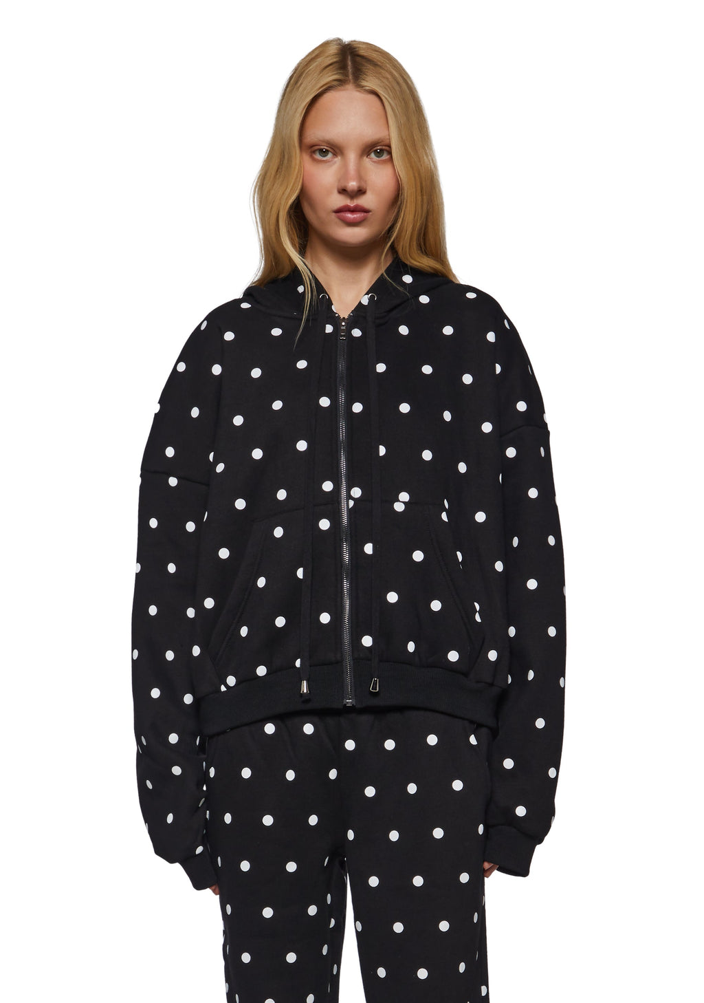 Polka Dot Oversize Zip Sweatshirt