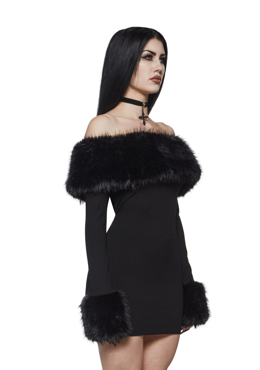 Carmilla Off The Shoulder Fur Trim Dress