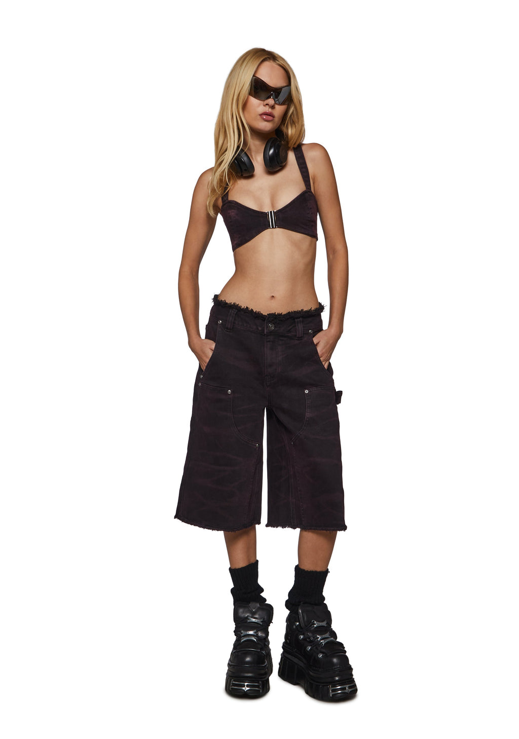 Reloop Washed Denim Buckle Bra Top
