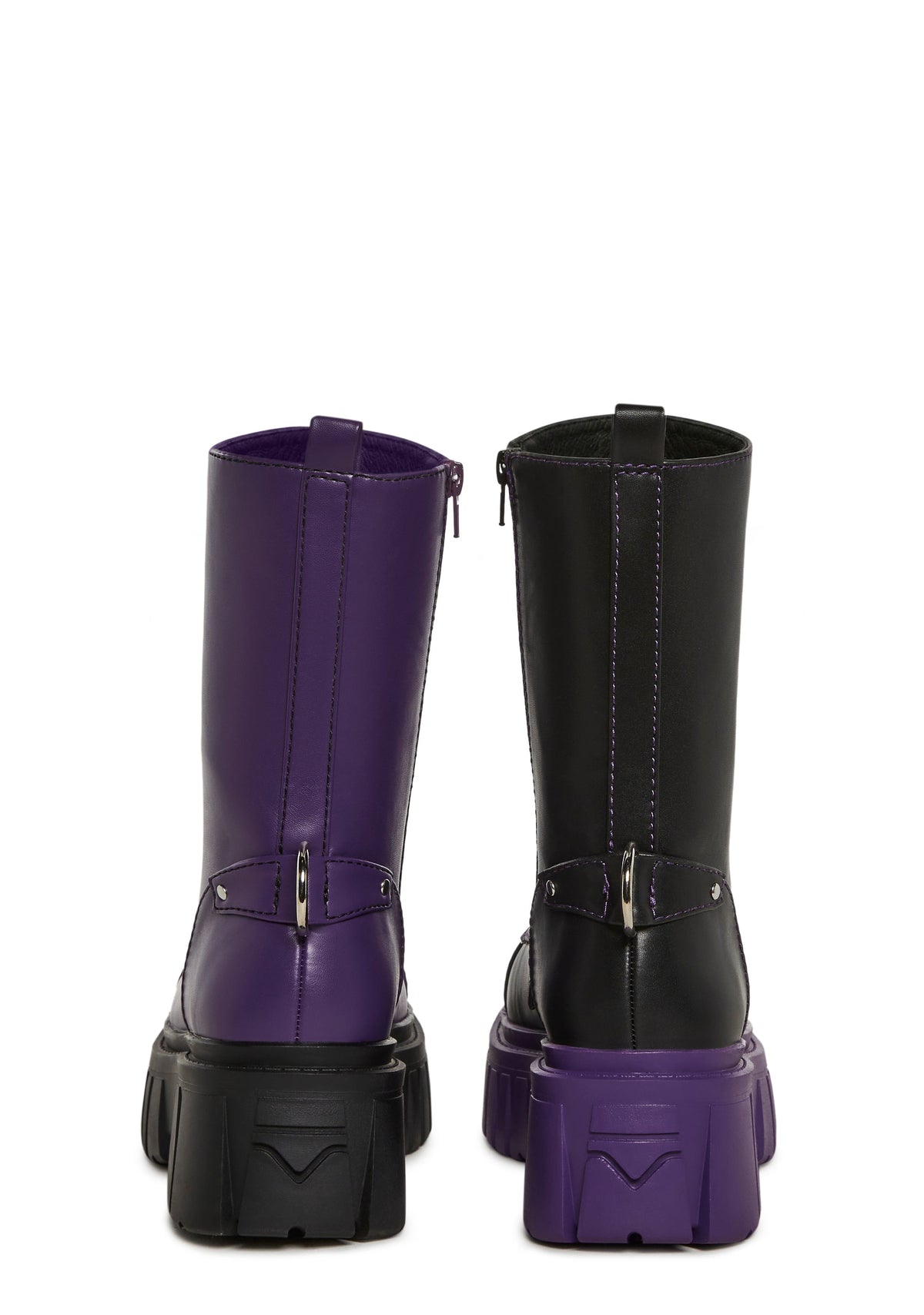 Devil Games Mismatch Combat Boots - Plum