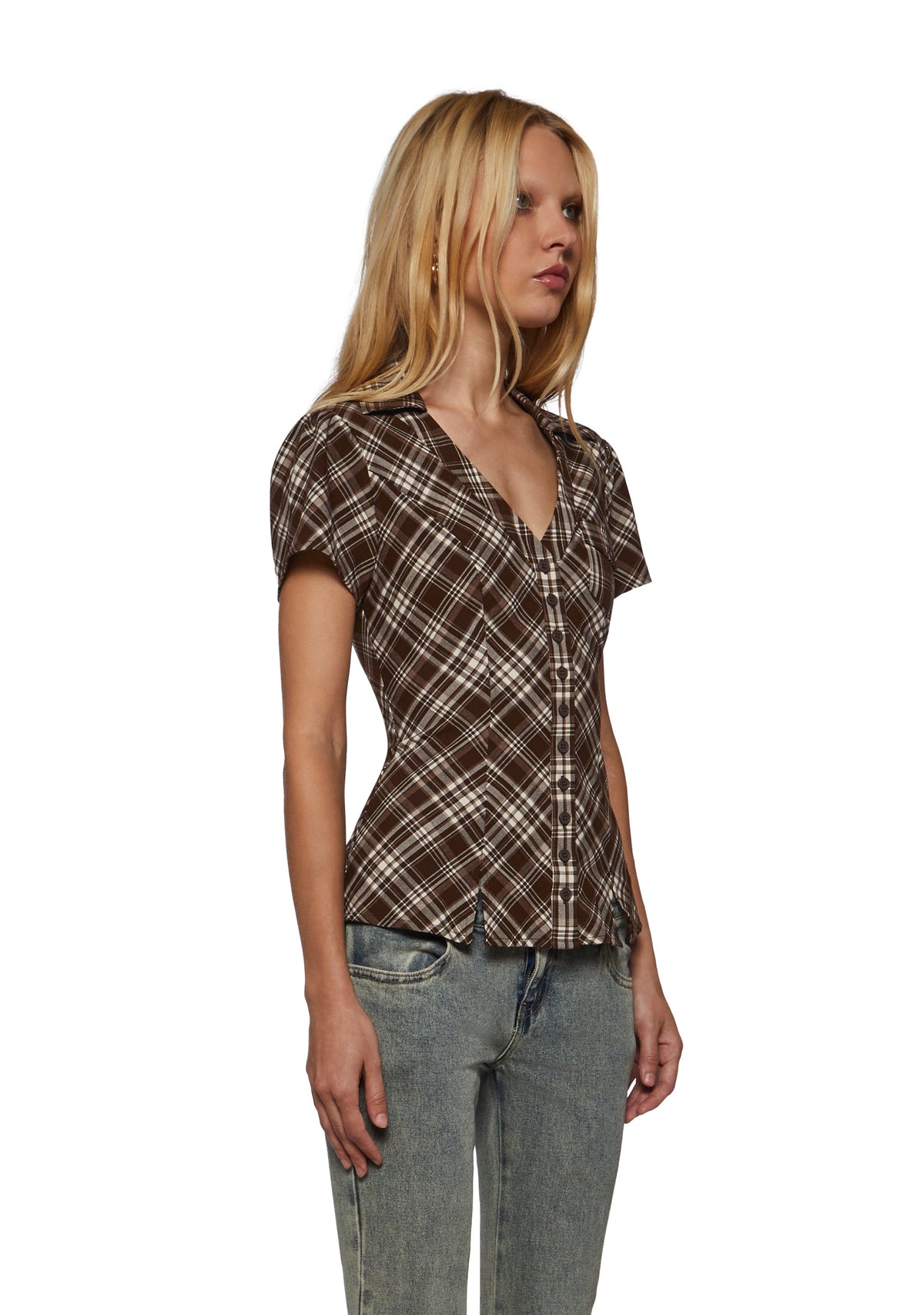 Odessa Plaid Button Up Short Sleeve Top