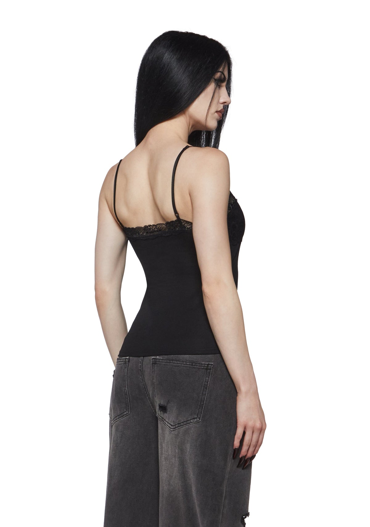 Harper Lace Trim Cami - Black