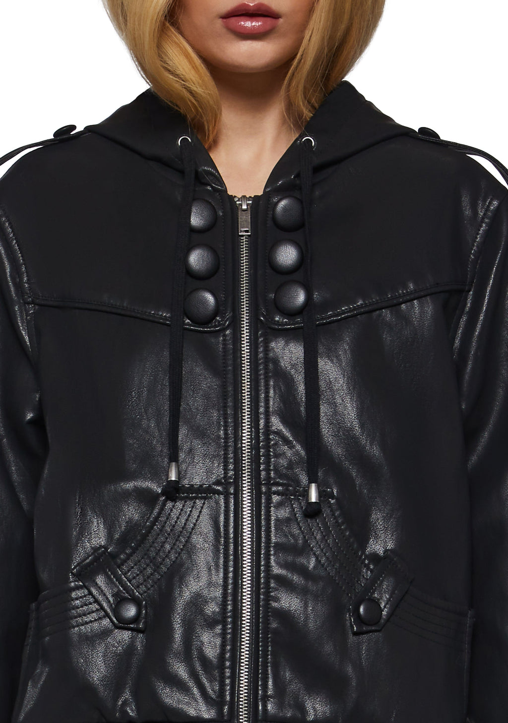 Military Leather Hooded Bomber