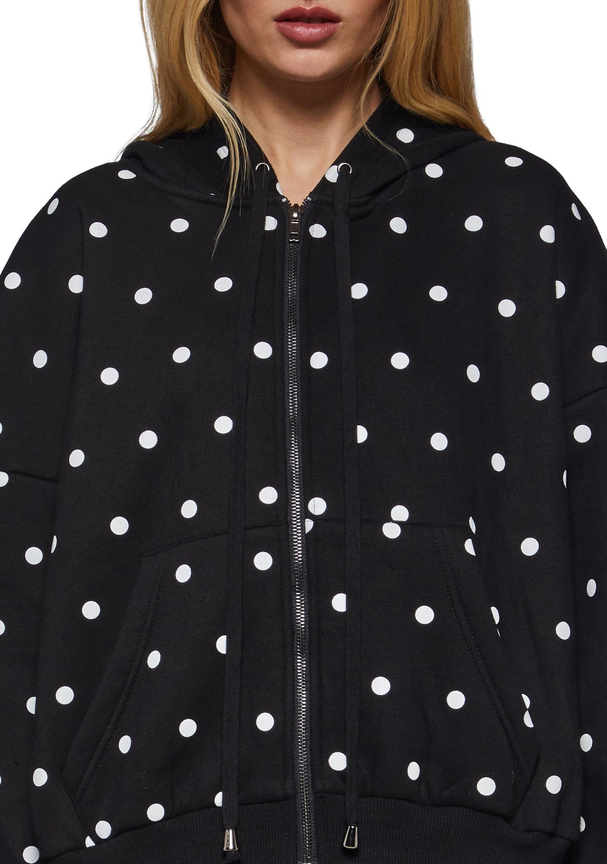 Polka Dot Oversize Zip Sweatshirt