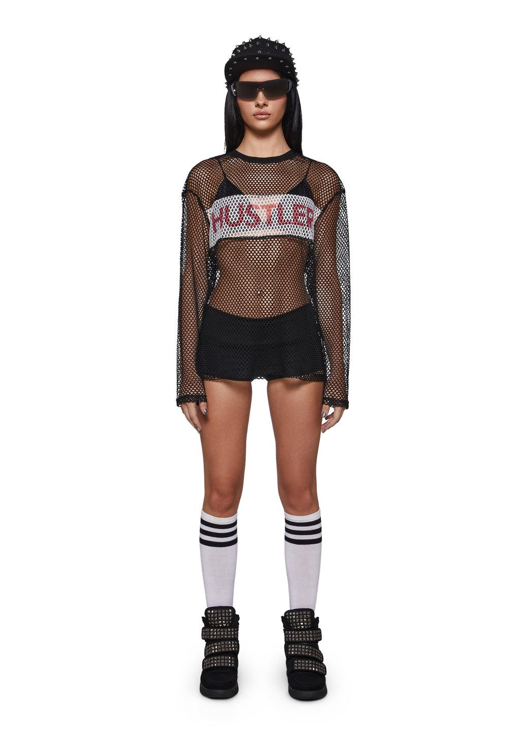 Box Logo Fishnet Long Sleeve Top