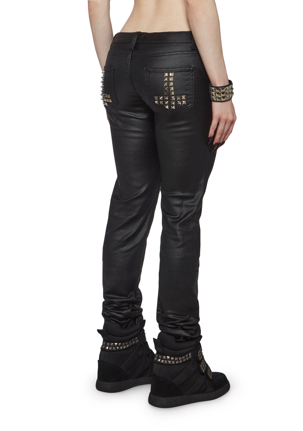 Born To Rock Wax Denim Skinny Jeans - Studded