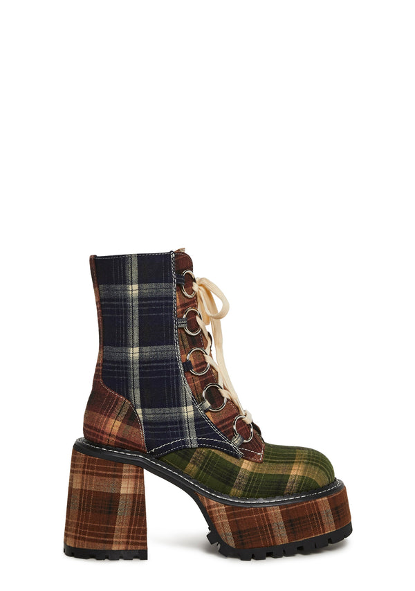 Academy Punk Plaid Boots - Brown