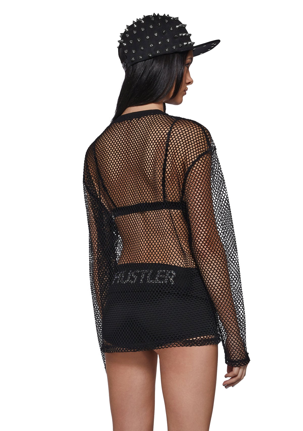 Box Logo Fishnet Long Sleeve Top