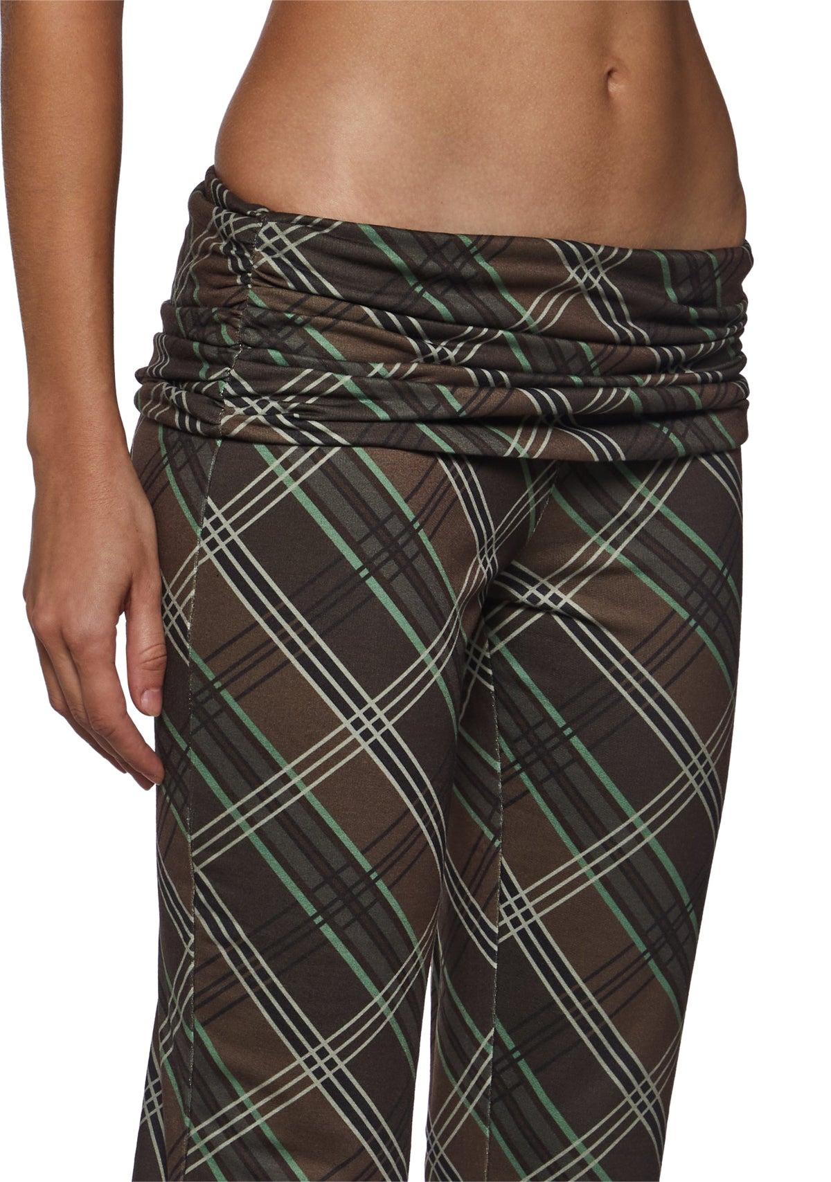 Sable Plaid Fold Over Flare Yoga Pants