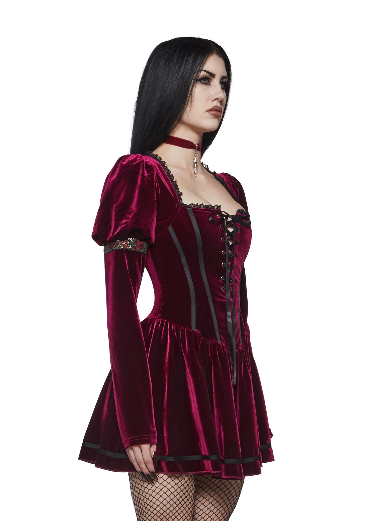 Valcourt Burgundy Velvet Corset Mini Dress