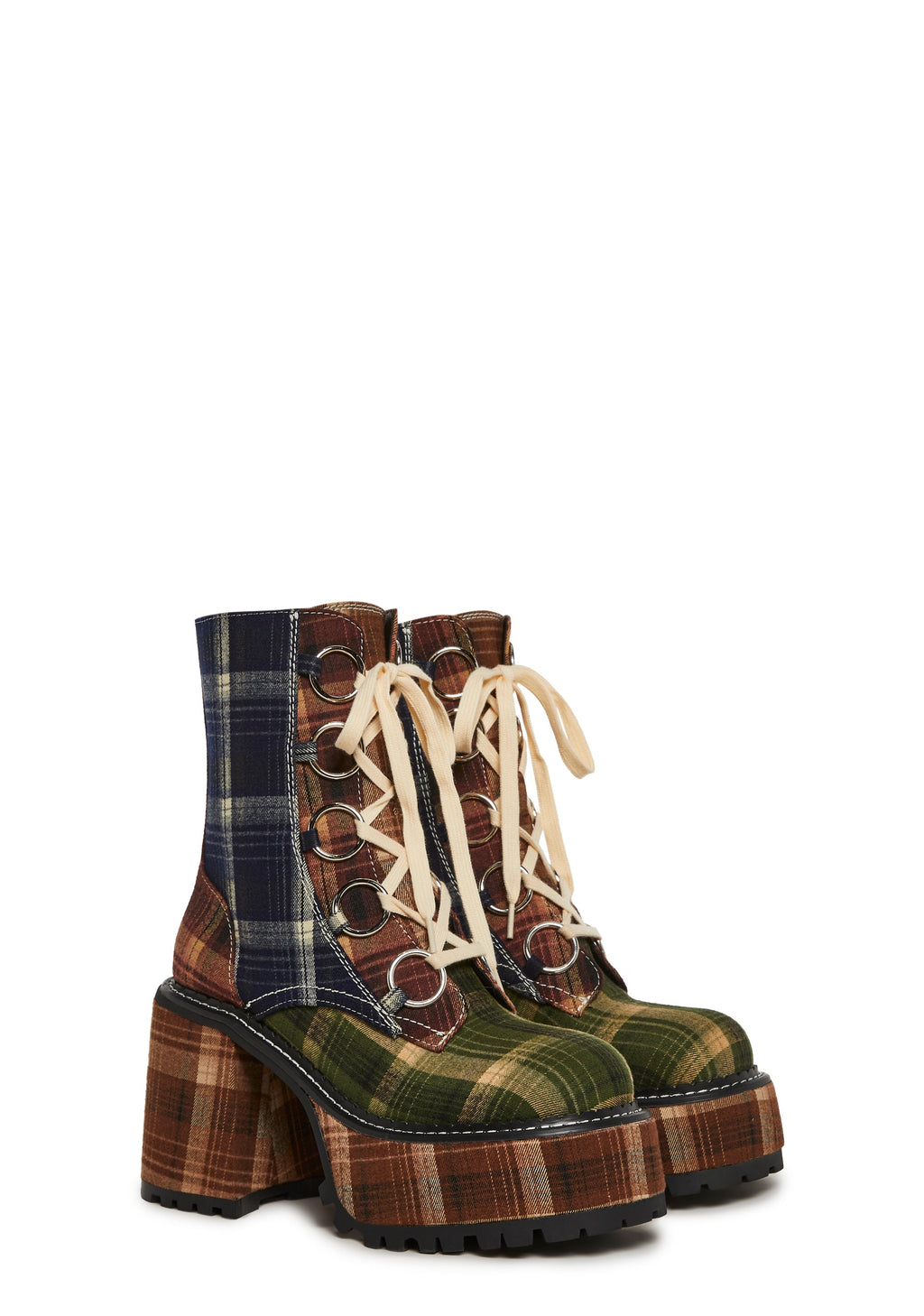 Academy Punk Plaid Boots - Brown