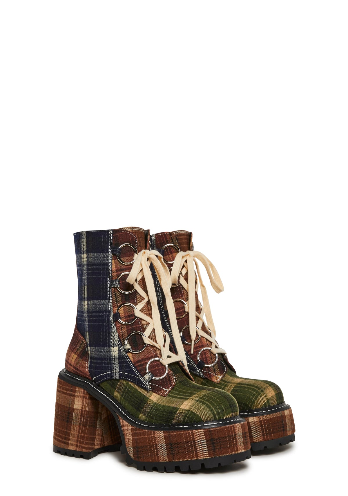 Academy Punk Plaid Boots - Brown