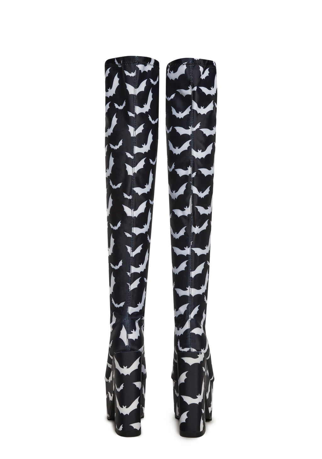 Labyrinth Bats Thigh High Platform Boots - Black/White