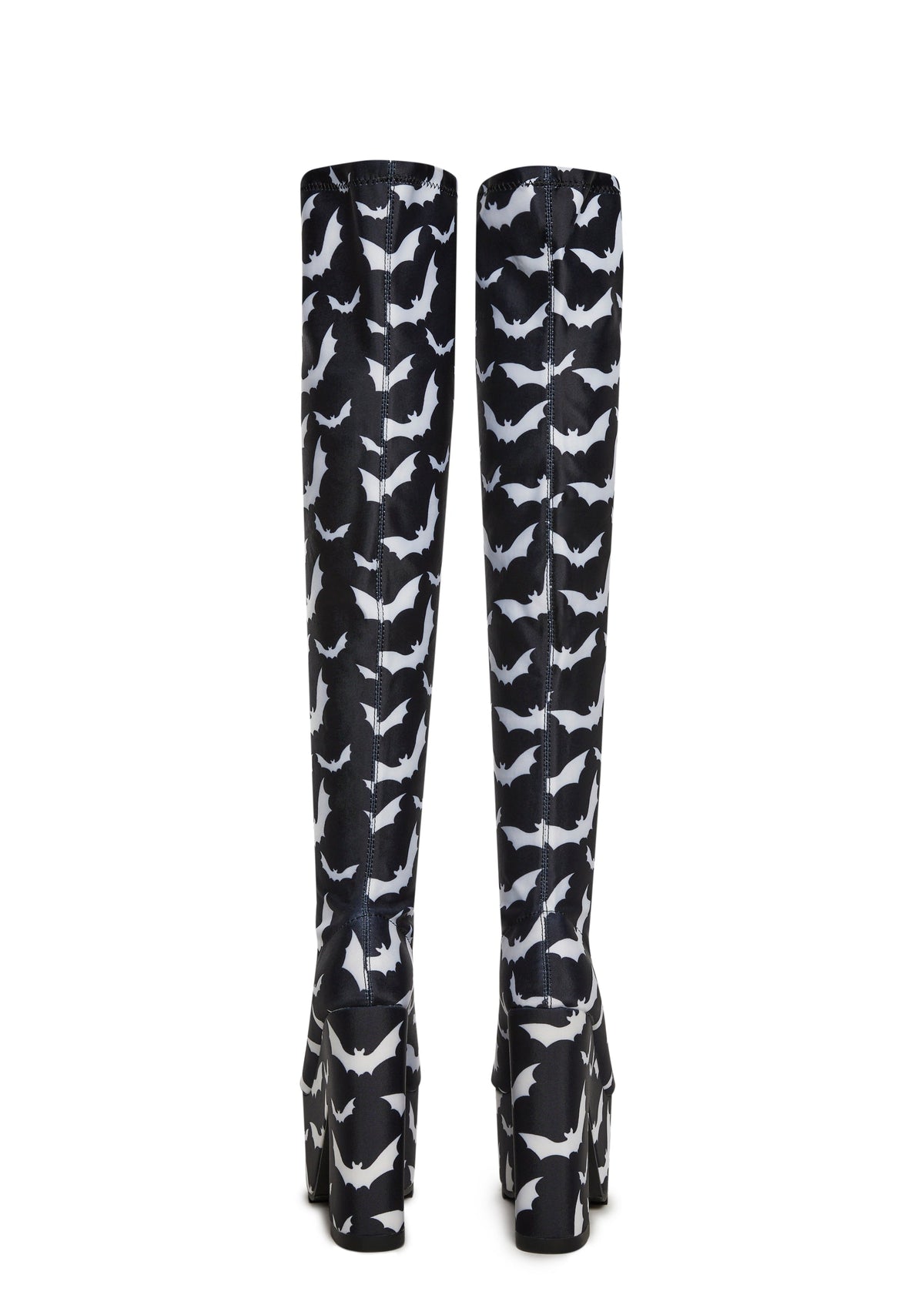 Labyrinth Bats Thigh High Platform Boots - Black/White