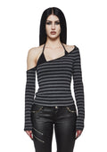 Grunge Off The Shoulder Stripe Top With Halter Bra