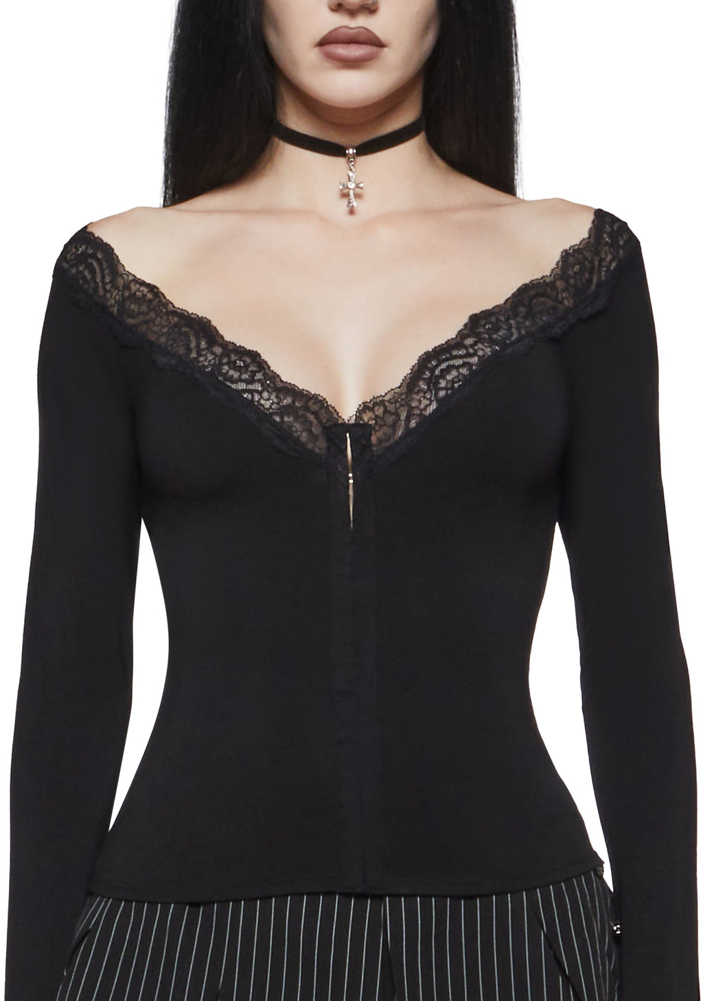 Bonnie Lace Trim Long Sleeve Top