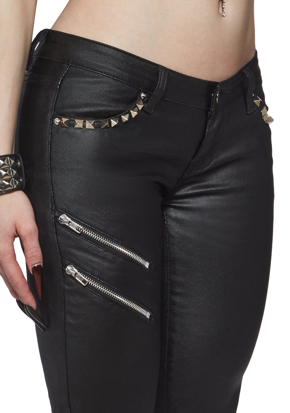 Born To Rock Wax Denim Skinny Jeans - Studded