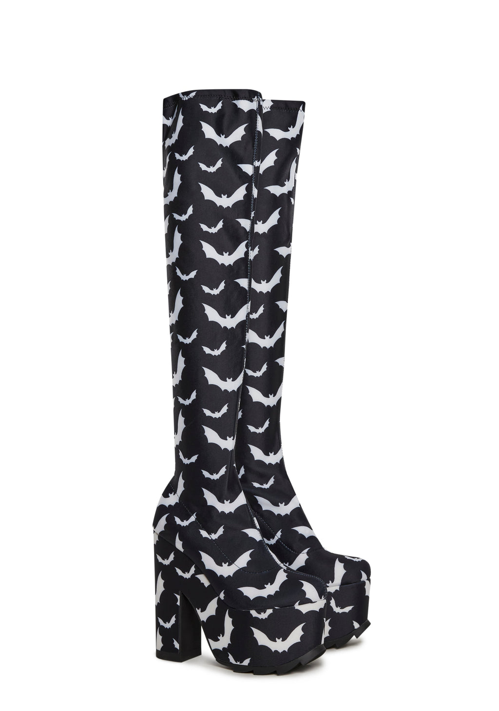 Labyrinth Bats Thigh High Platform Boots - Black/White