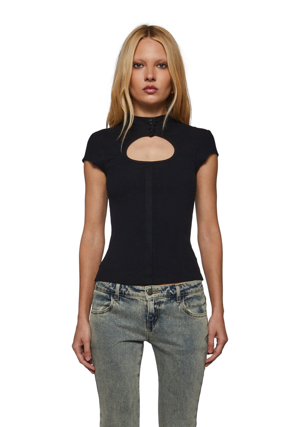 Olivia Button Collar Key Hole Baby Tee