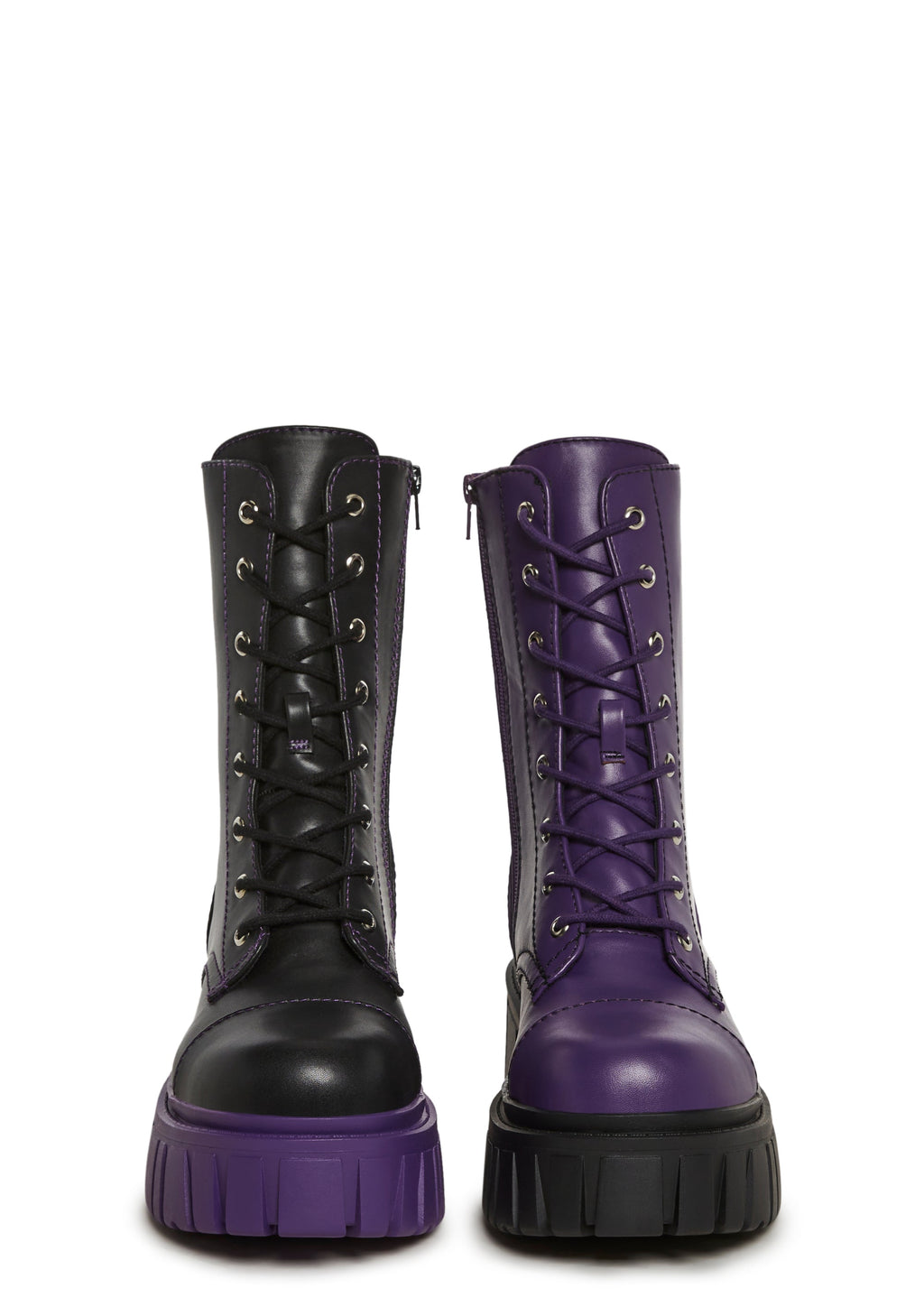 Devil Games Mismatch Combat Boots - Plum