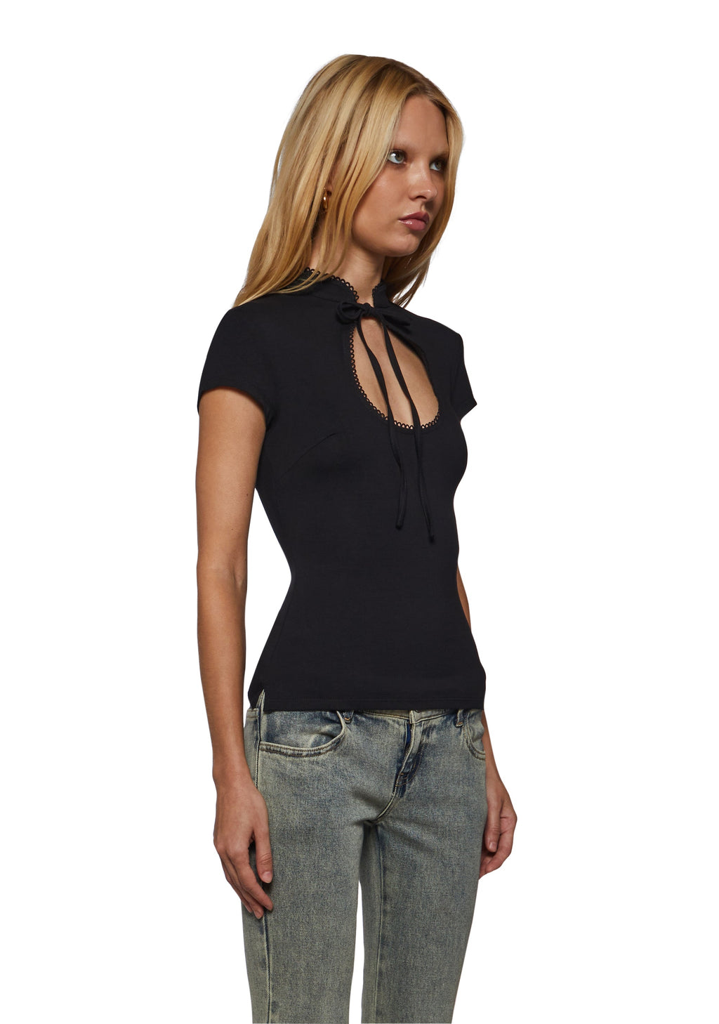 Alysa High Collar Short Sleeve Top - Black