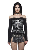 Crucifix Off The Shoulder Long Sleeve Tee