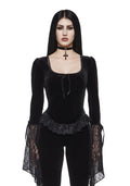 Full Vampire Velvet Long Sleeve Blouse - Black