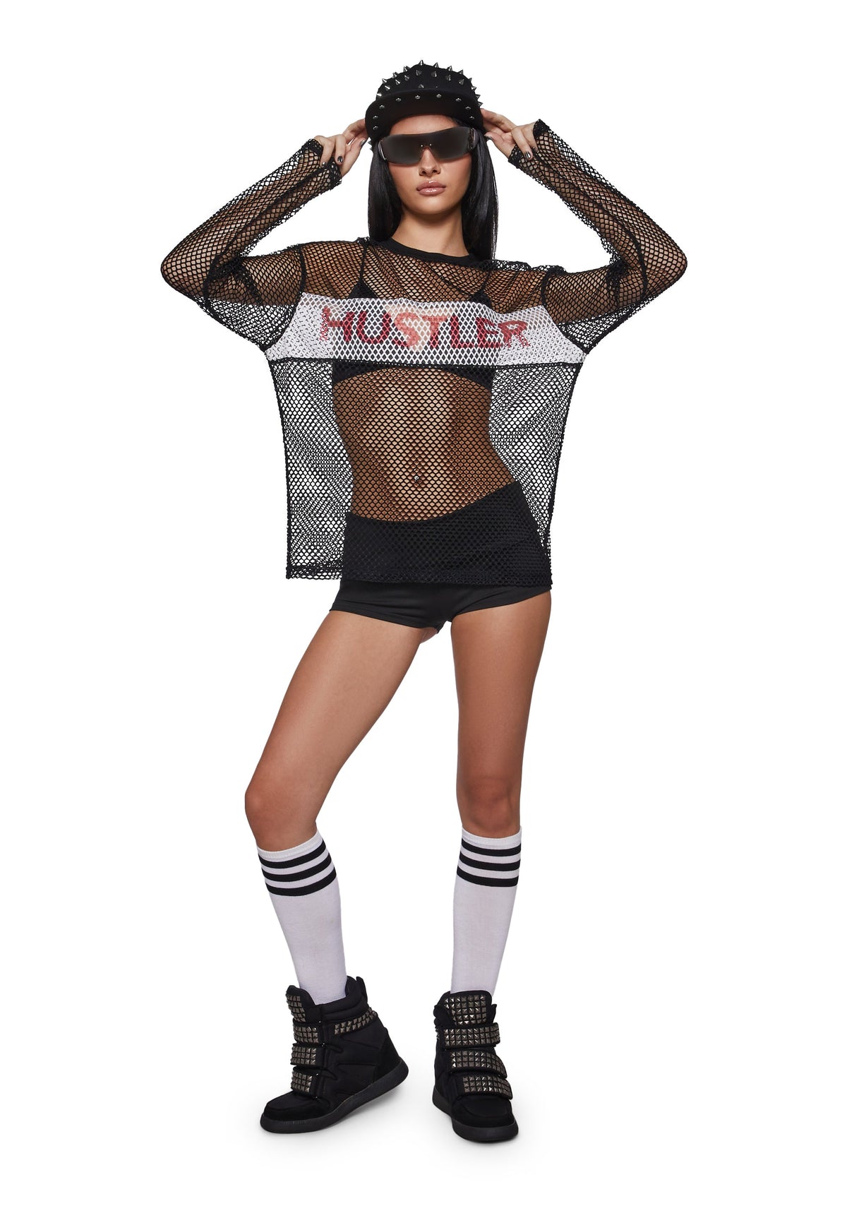Box Logo Fishnet Long Sleeve Top