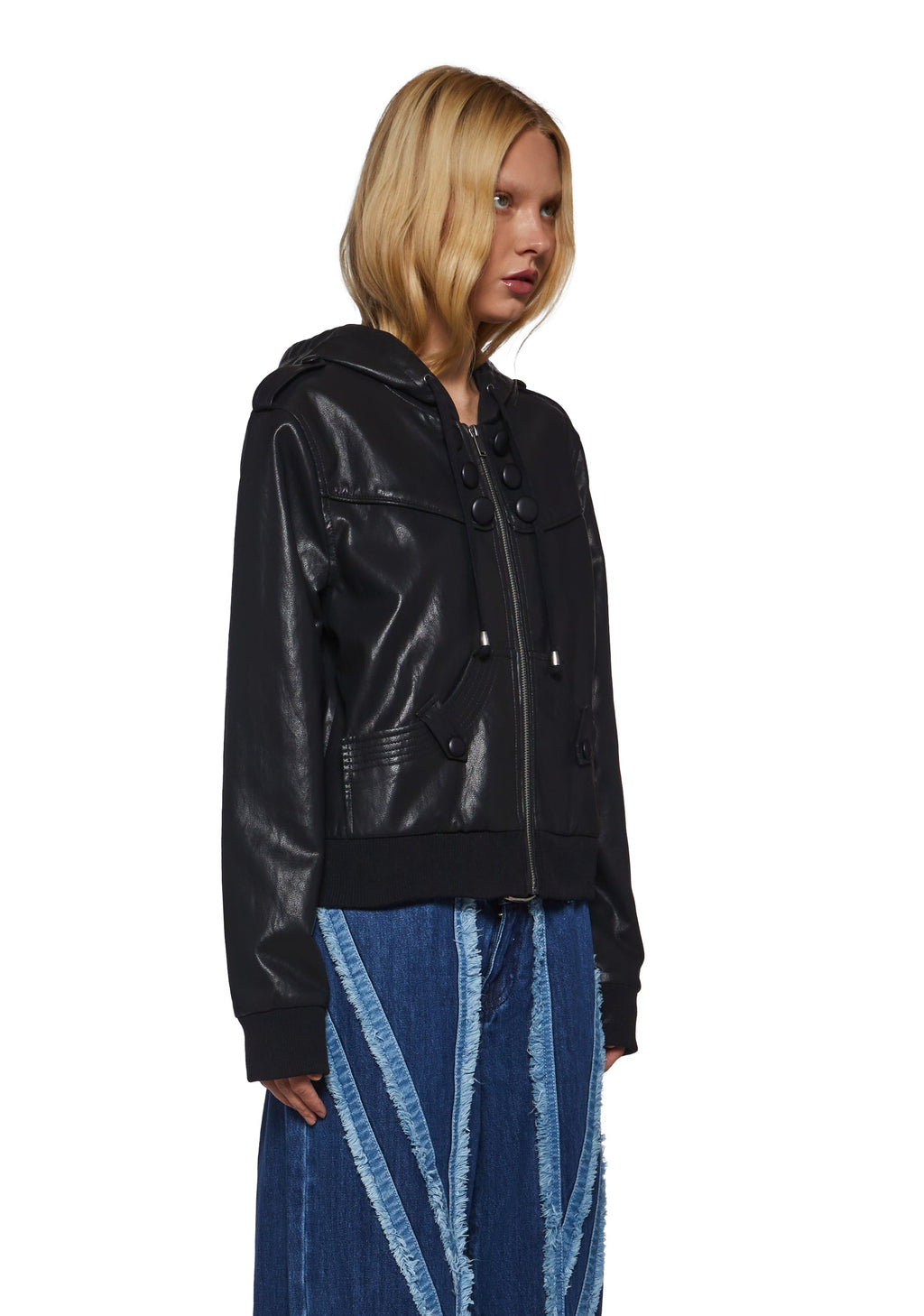 Military Leather Hooded Bomber