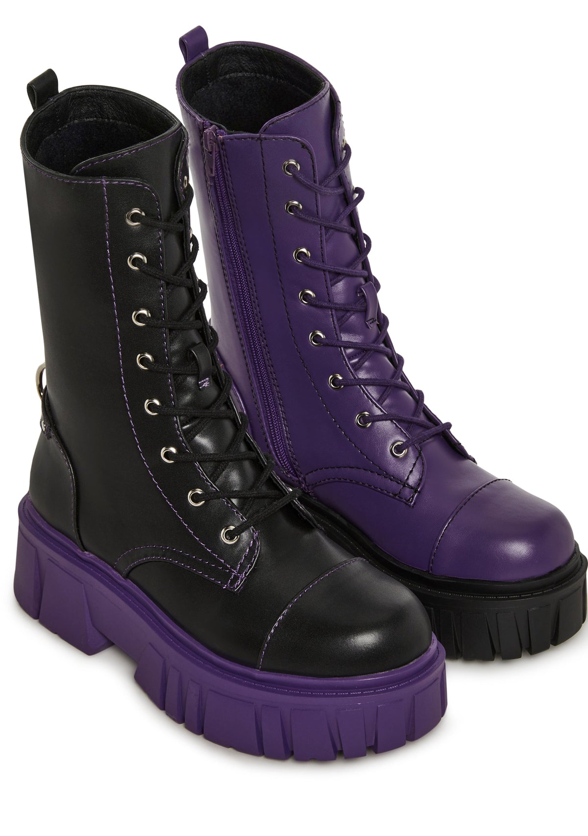Devil Games Mismatch Combat Boots - Plum