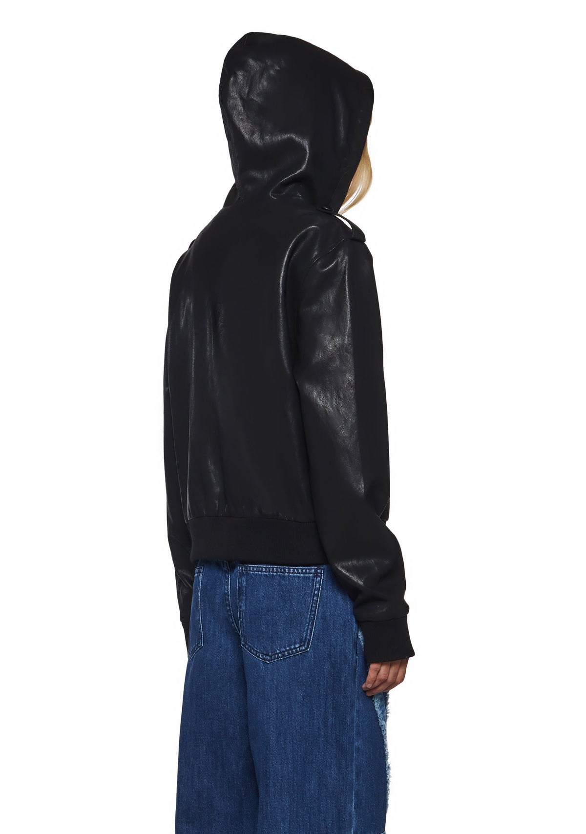 Military Leather Hooded Bomber