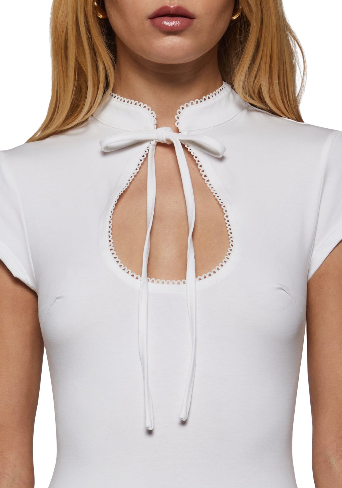 Alysa High Collar Short Sleeve Top - White