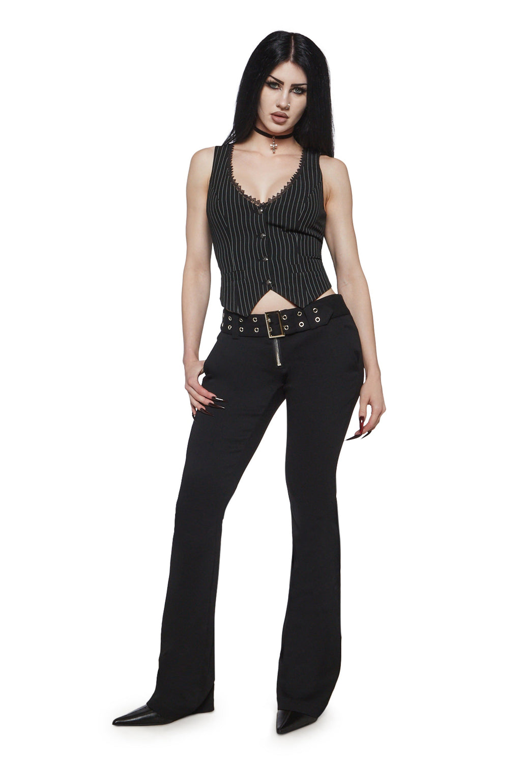 Lisa Low Rise Pants with Grommet Belt