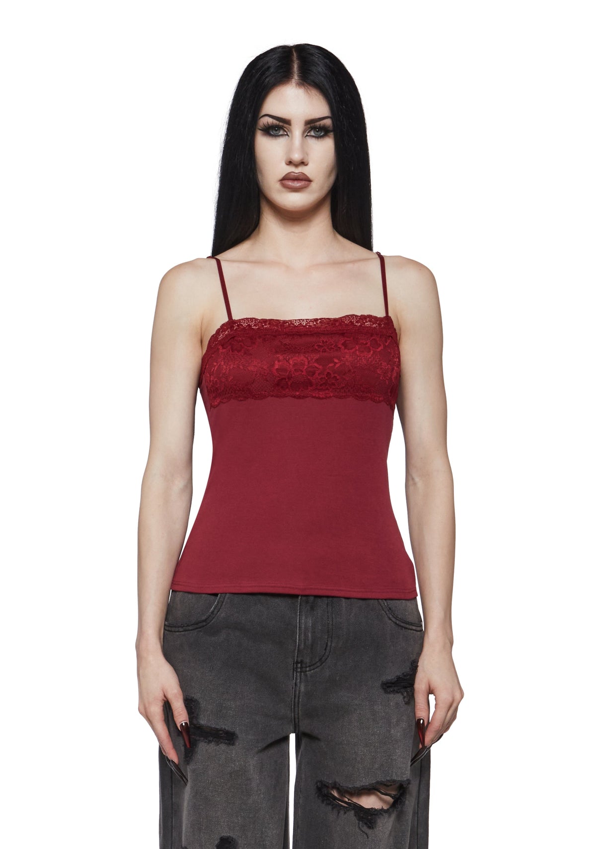 Harper Lace Trim Cami - Red
