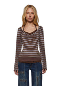 Angela Stripe Layered Cami Long Sleeve - Brown