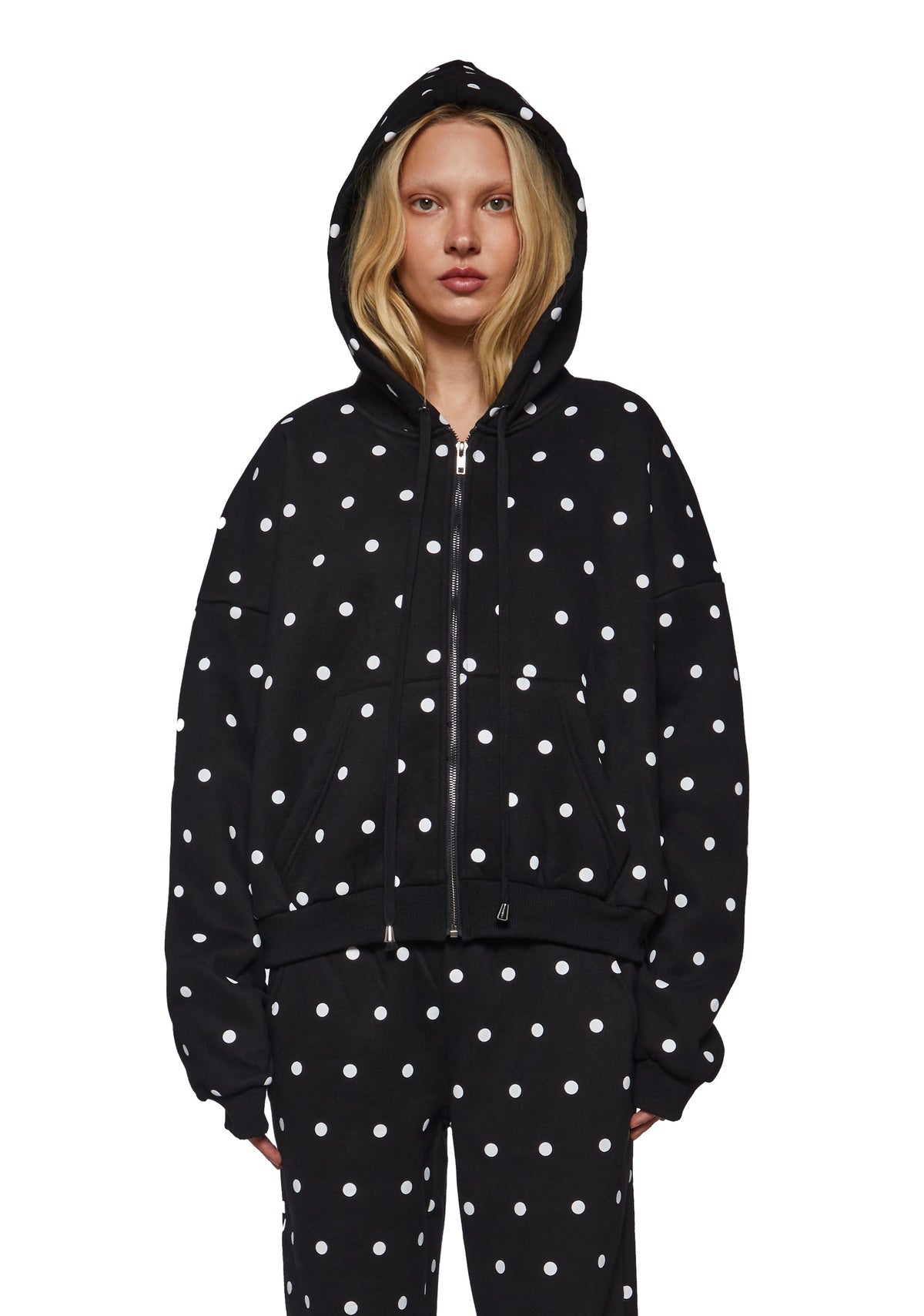 Polka Dot Oversize Zip Sweatshirt