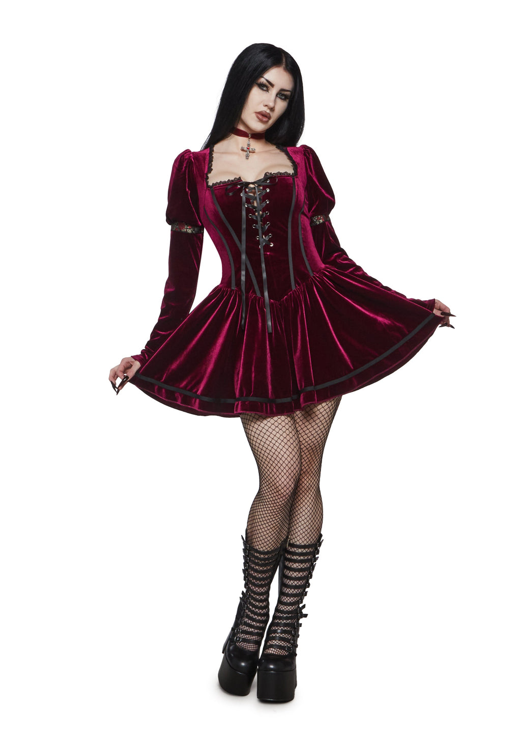 Valcourt Burgundy Velvet Corset Mini Dress