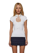 Alysa High Collar Short Sleeve Top - White