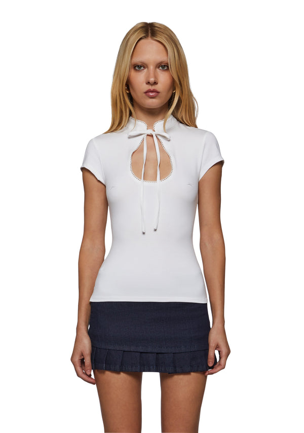 Alysa High Collar Short Sleeve Top - White